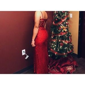 Precious Formals: Long Formal Beaded Red Dress